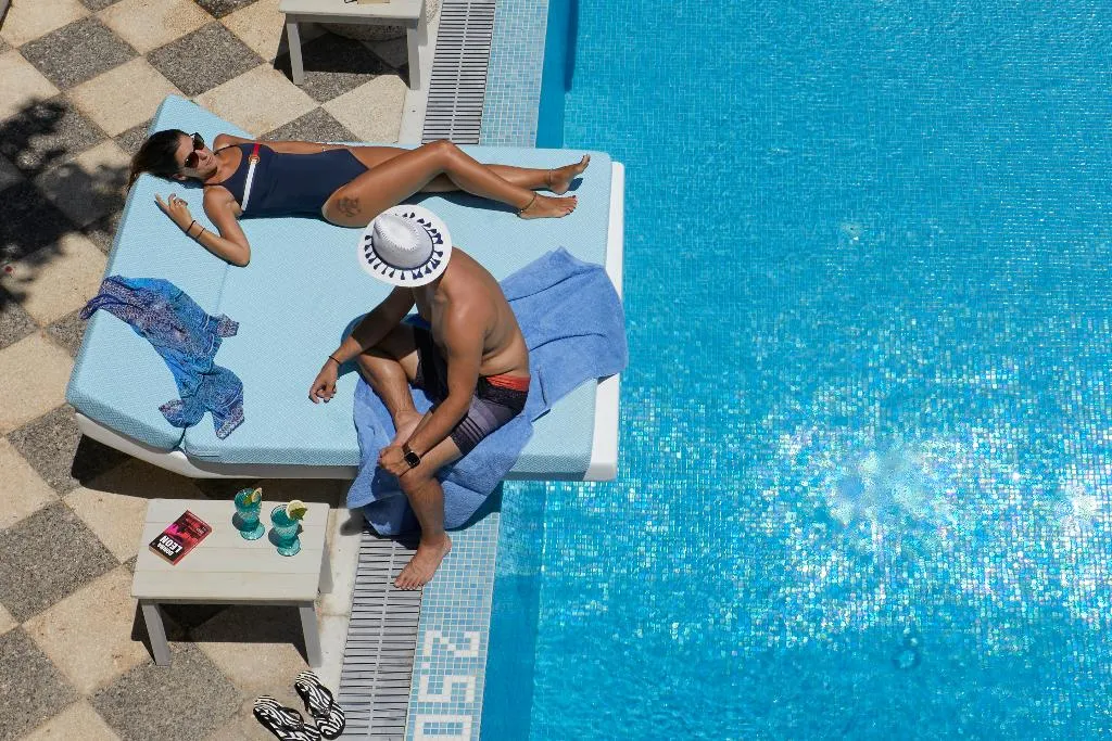 Pool, Blue Sea, Santorini