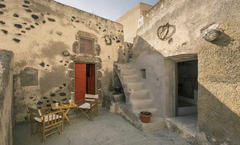Terrace, Mesana Traditional Stone Houses, Santorini