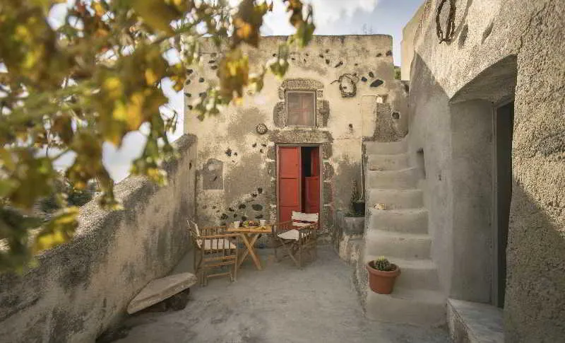 Terrace, Mesana Traditional Stone Houses, Santorini