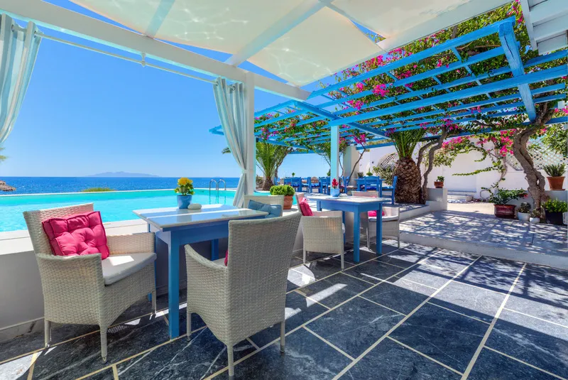 Terrace, Sigalas Beach Hotel, Santorini