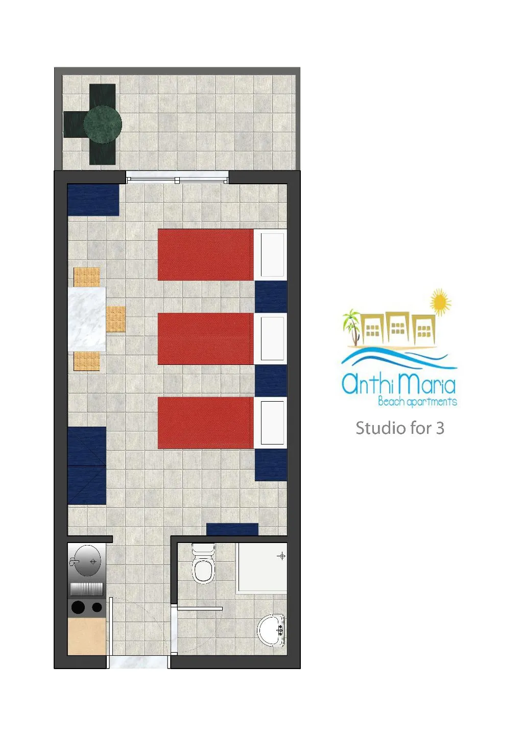 STUDIO SEA VIEW Room, Anthi Maria Beach Apartments, Rhodes