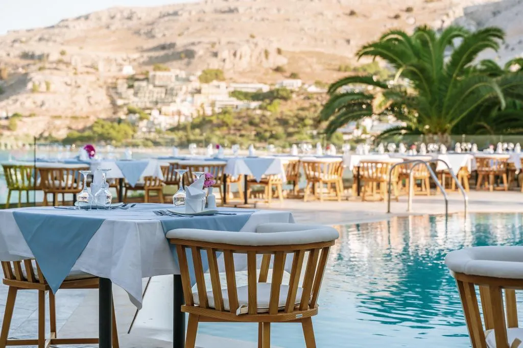 Terrace, Lindos Royal Resort, Rhodes
