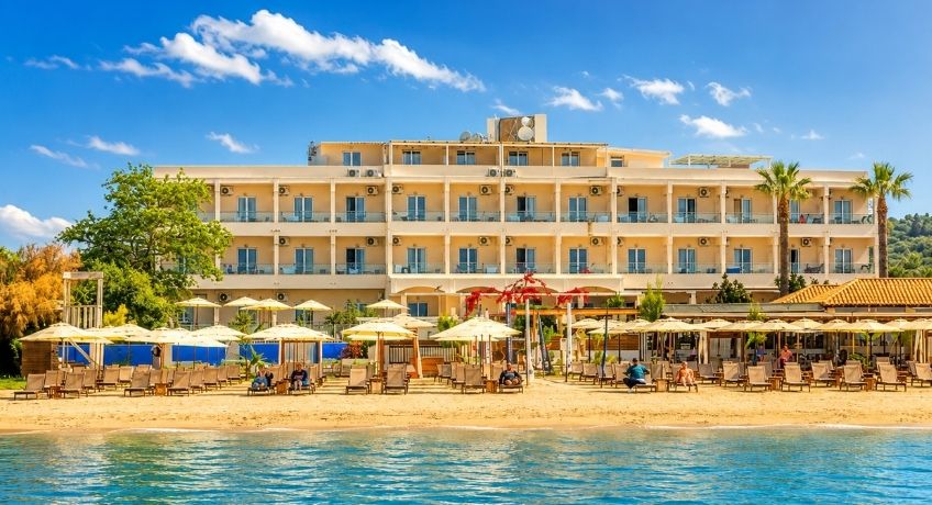 Exterior view of the Cavomarina Beach Hotel, Cavomarina Beach, Corfu