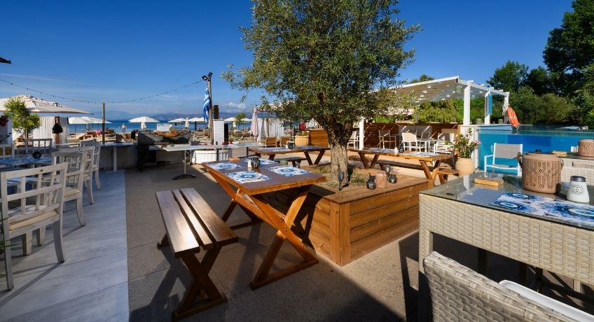 Dining facilities at the Cavomarina Beach Hotel, Cavomarina Beach, Corfu