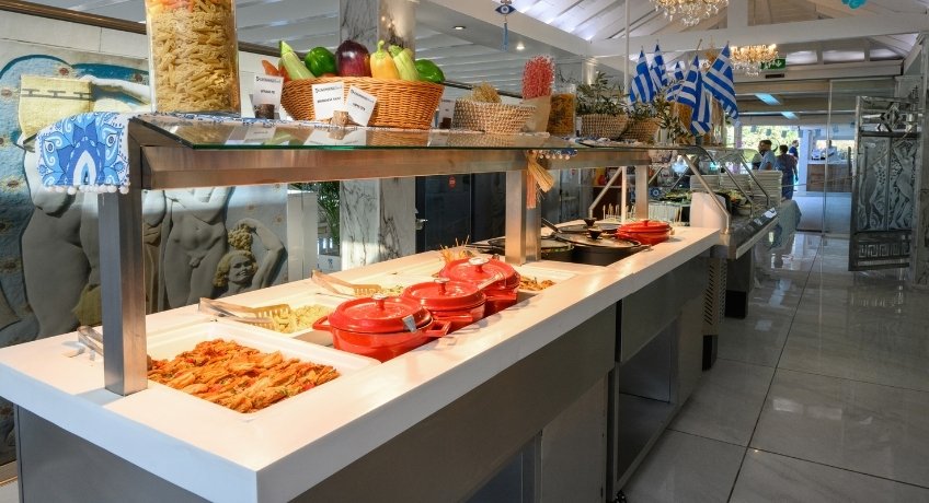 Dining facilities at the Cavomarina Beach Hotel, Cavomarina Beach, Corfu