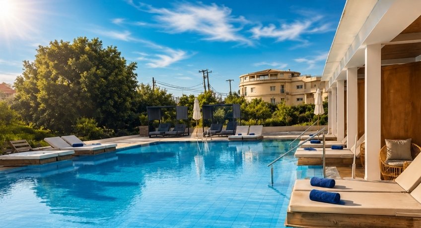 Pool shot at the Cavomarina Beach Hotel, Cavomarina Beach, Corfu
