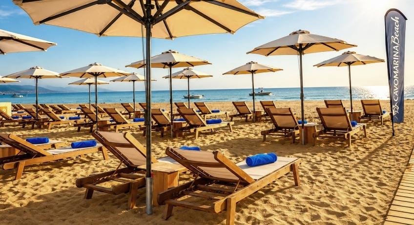 Beach view of the Cavomarina Beach Hotel, Cavomarina Beach, Corfu
